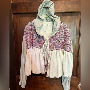 Free People Embroidered Open Hoodie With Tie Front